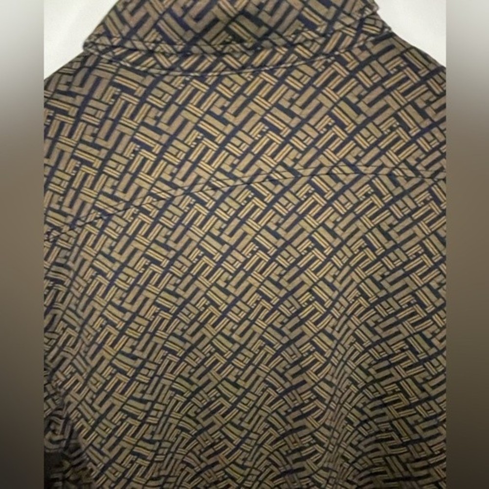 Murano Liquid Luxury Slim Fit Geometric Button Up Navy Blue Brown size M - Picture 3 of 13